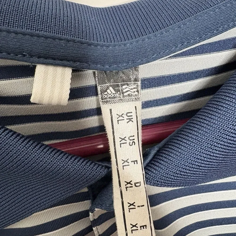 Adidas Polo Shirt Blue White Striped Golf Men’s ClimaLite Athletic Fit Size XL